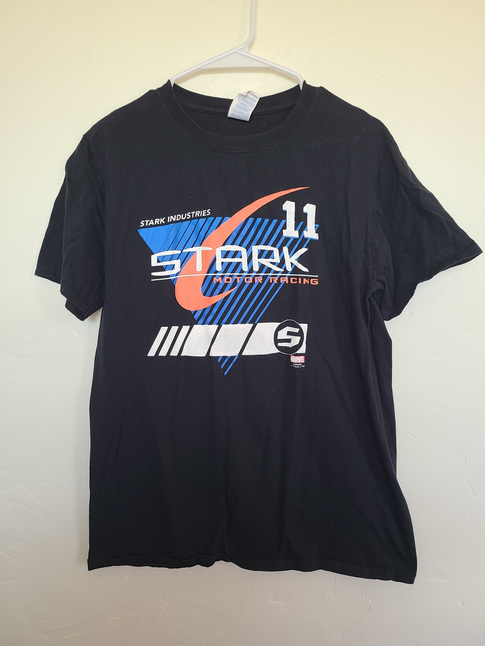 Gildan Black Tee with Blue and Orange "Stark Motor Racing" Print Size M